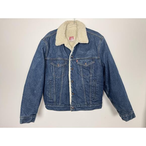 Vintage Levi's Denim Jacket Mens 42R Large Sherpa Lined Trucker Made USA 80s - Picture 2 of 14